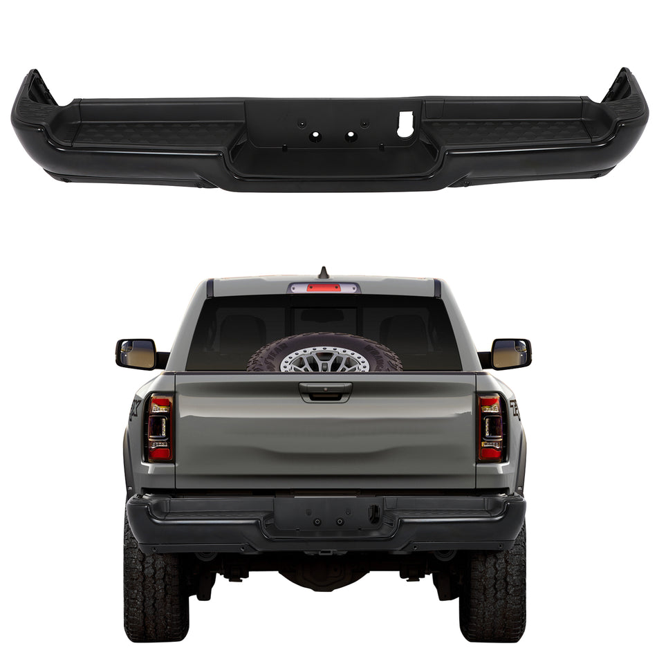 Steel Black Rear Bumper w/o Dual Exhaust w/ Park Sensor For 2019-2024 RAM 1500