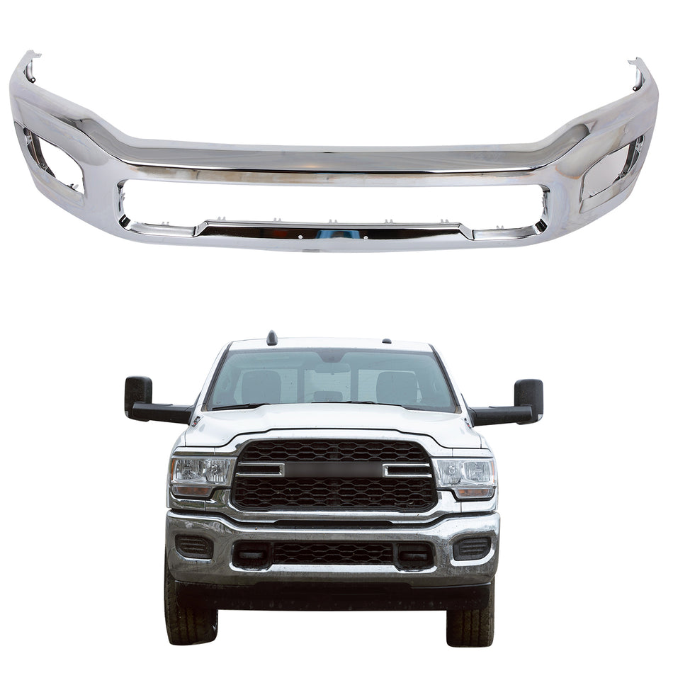 Chrome Steel Front Bumper Face Bar with Fog Holes For 2019-2023 RAM 2500 3500