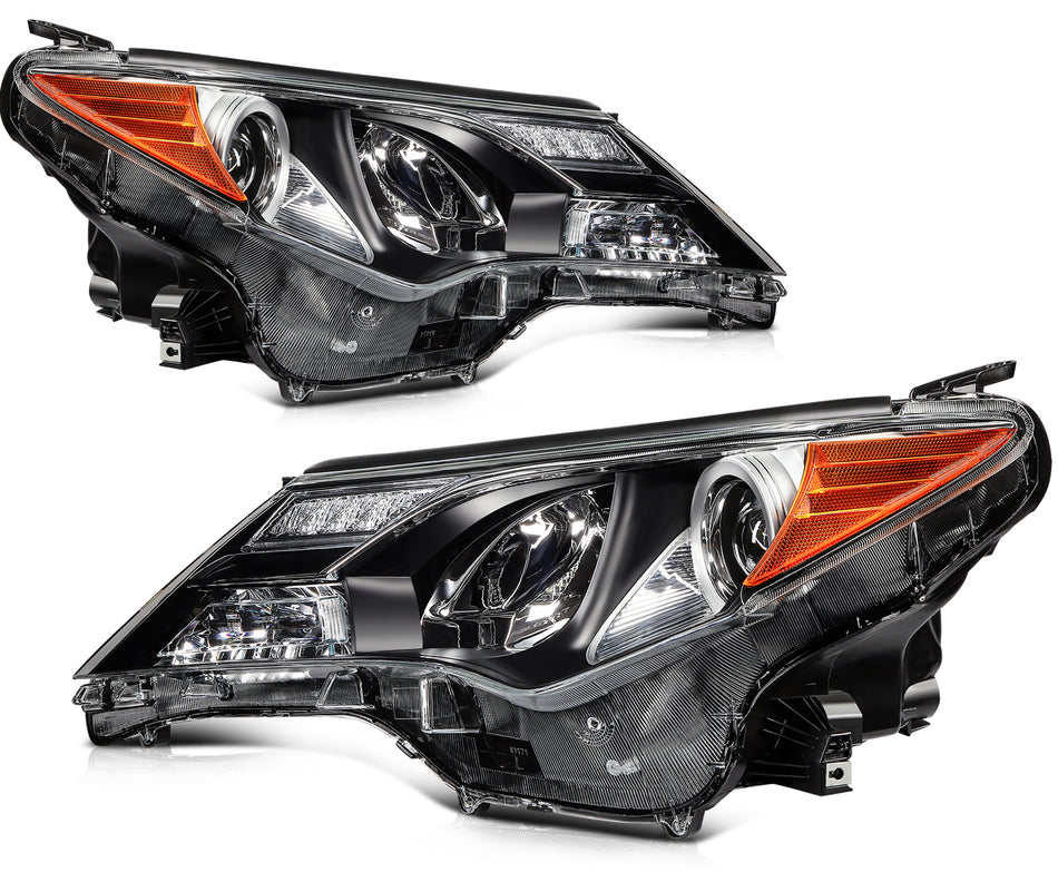 Black 2pcs Projector Halogen Headlights Headlamps For 2013-2015 Toyota RAV4 SUV