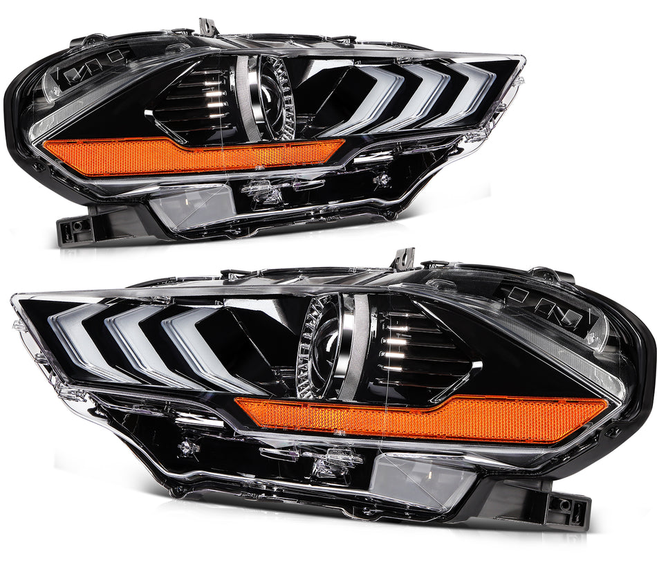 For 2018 2019 2020 Ford Mustang Black Housing withLED DRL Headlight Assembly