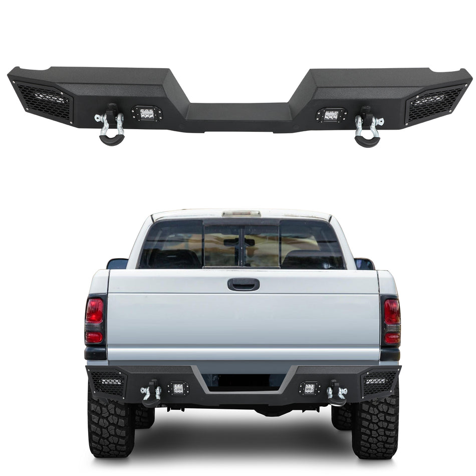 Black Steel Rear Bumper w/ LED Lights & D-Ring For 1994-2002 Dodge Ram 2500/3500