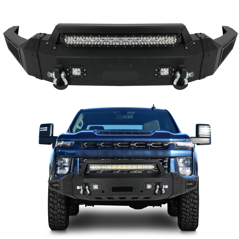 Front For 2020 2021 2022 2023 Chevy Silverado 2500 3500 Bumper Steel w/LED Light