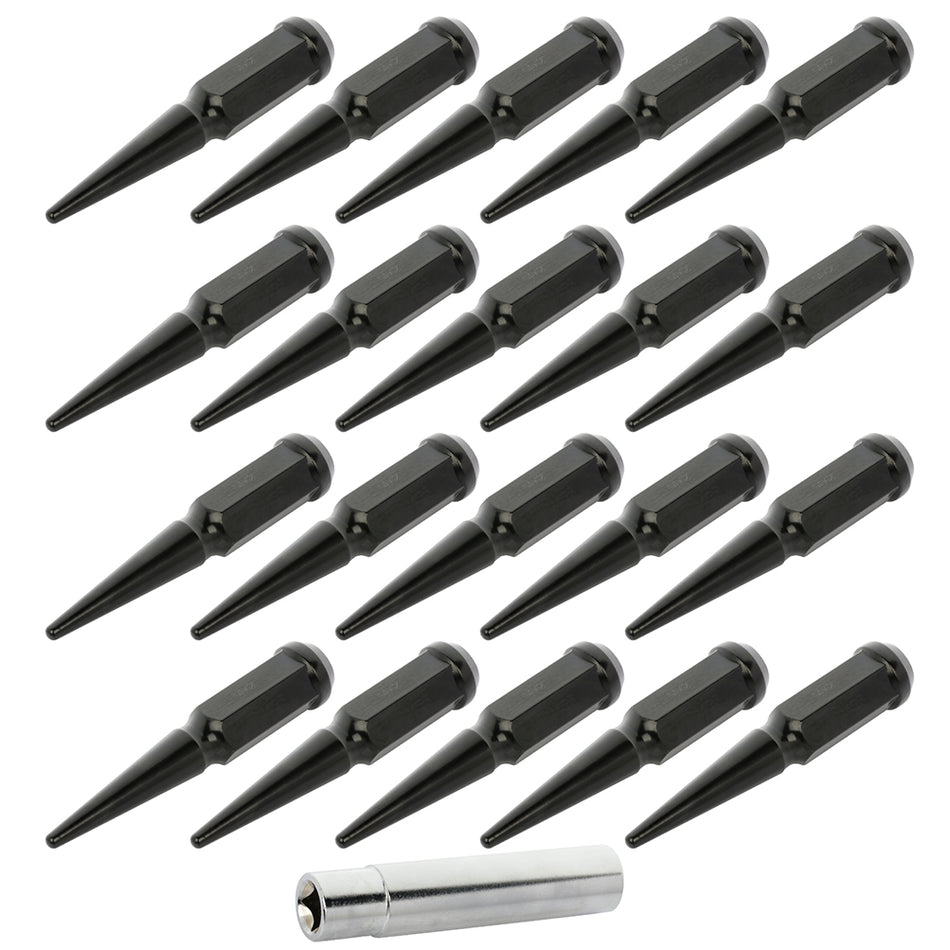 24 X 14x2mm Black Solid Spike Lug Nuts + 1 Key Fits 2004 Ford F-150 Heritage