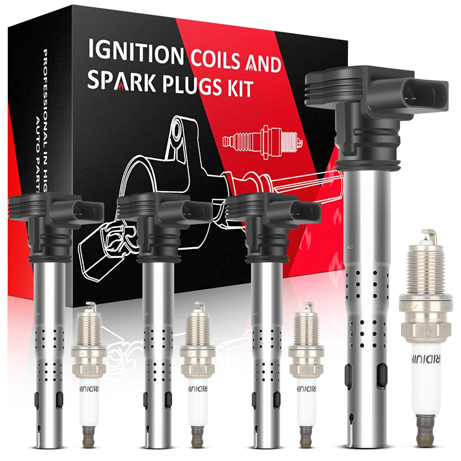 4 Ignition Coil & Iridium Spark Plug For 2005-2016 Audi A4 Quattro 2.0L L4 UF575