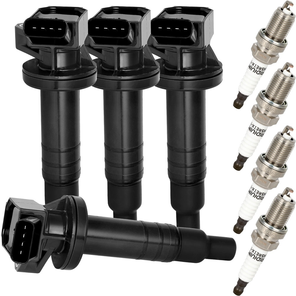 4 For 00-08 Toyota Corolla CE/LE/S 1.8L L4 Ignition Coil & Iridium Spark Plug Only for Auto