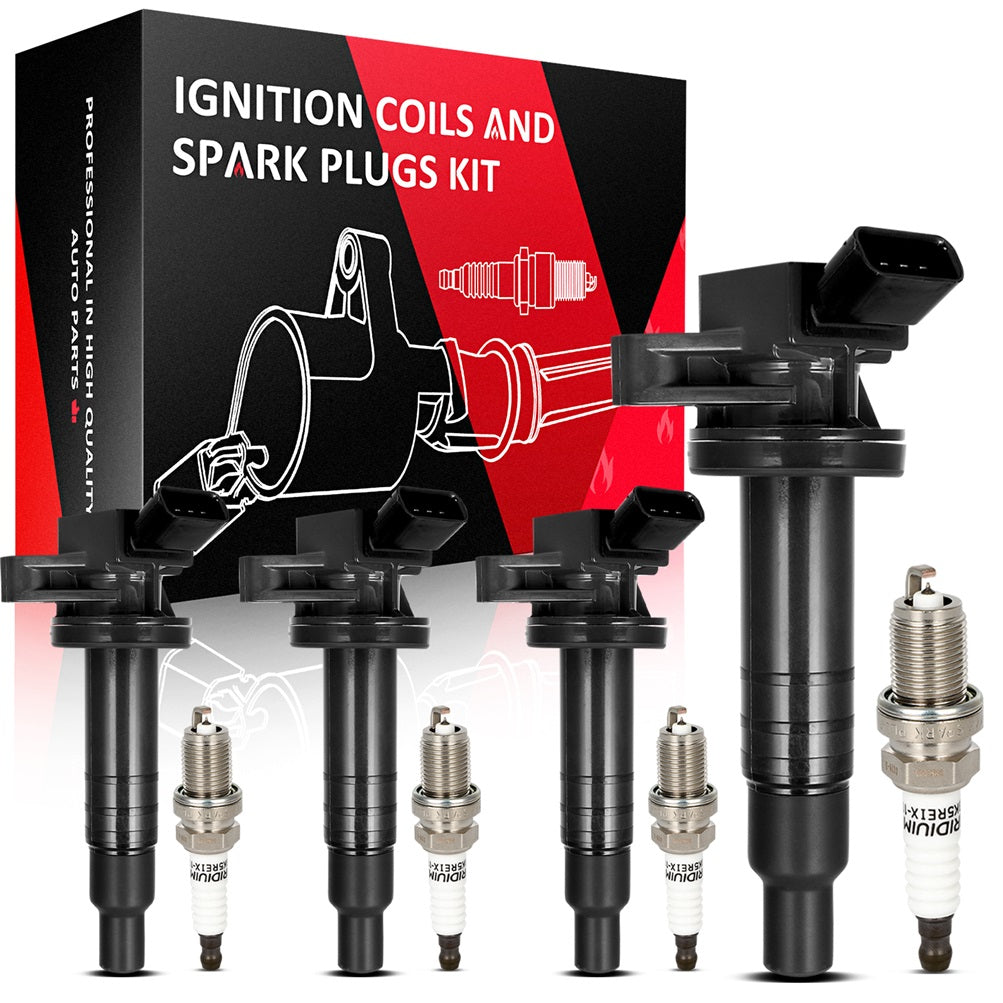 4 For 00-08 Toyota Corolla CE/LE/S 1.8L L4 Ignition Coil & Iridium Spark Plug Only for Auto