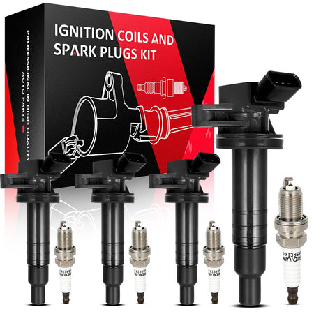 4 For 00-08 Toyota Corolla CE/LE/S 1.8L L4 Ignition Coil & Iridium Spark Plug Only for Auto
