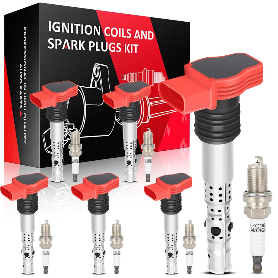 6 Ignition Coils & Spark Plugs Kit For Audi A6 Quattro 3.0L 2002 2003 2004