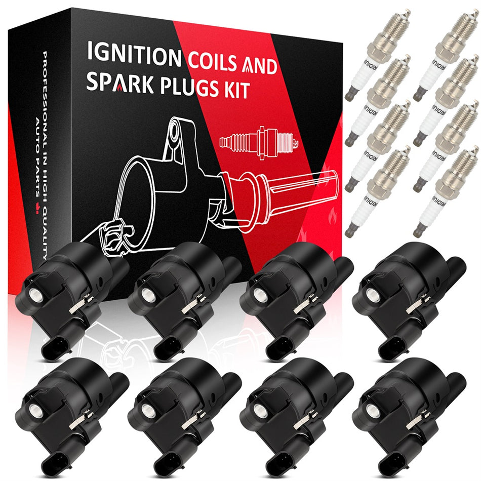 8 Round For 2007-2014 Cadillac Escalade V8 6.2L Ignition Coil & Spark Plug