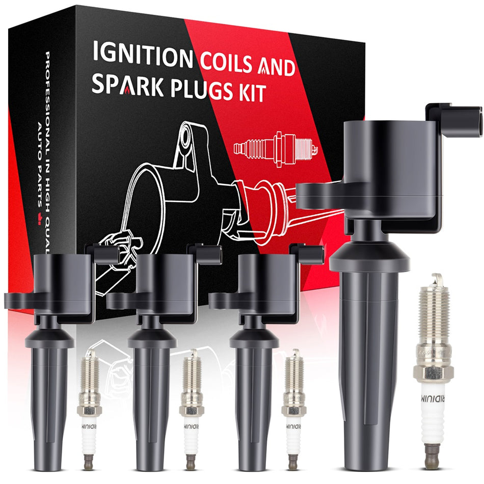 4 Ignition Coil & Spark Plug Kits For Ford Focus Escape 2.3L Transit 2.0L l4