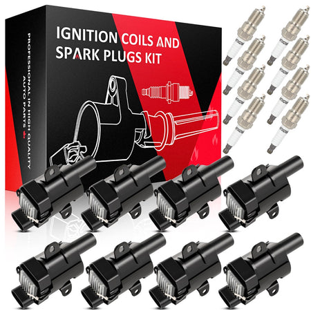8 Round For 2001-2006 Chevy Silverado 2500 HD 6.0L V8 Ignition Coil & Spark Plug Only for Auto