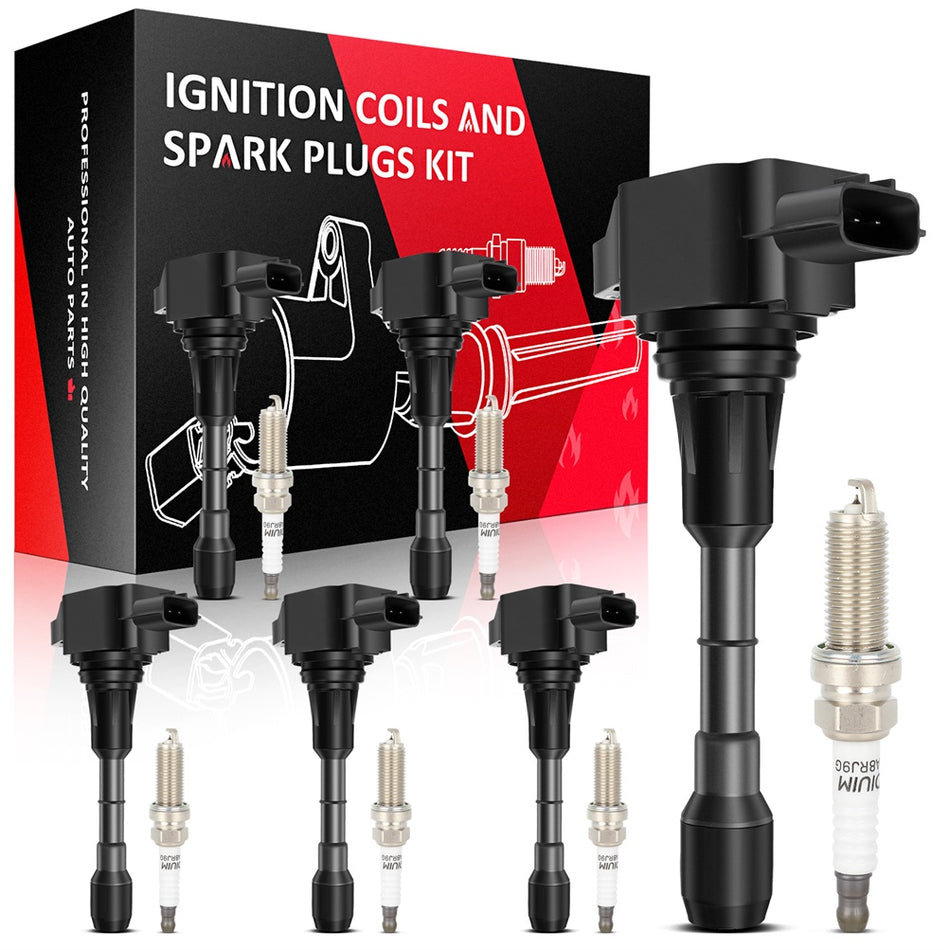 6 For 2008-2013 Infiniti G37 3.7L V6 Ignition Coil & 6 Double Iridium Spark Plug