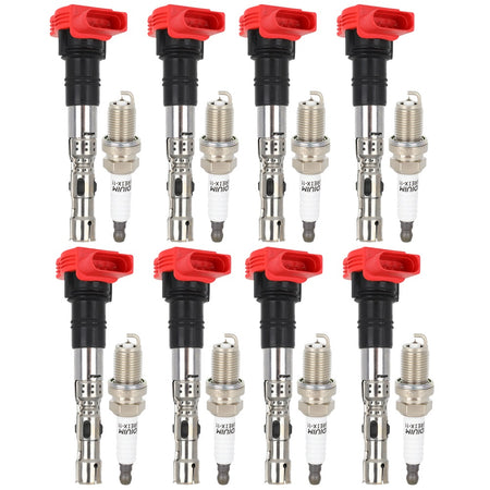 8pc Ignition Coil Spark Plug Pack For 4.2L V8 Audi A6 A8 Allroad Quattro S4 Only for Auto