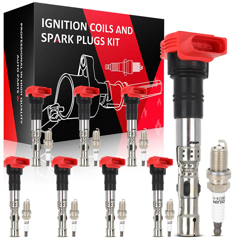 8pc Ignition Coil Spark Plug Pack For 4.2L V8 Audi A6 A8 Allroad Quattro S4