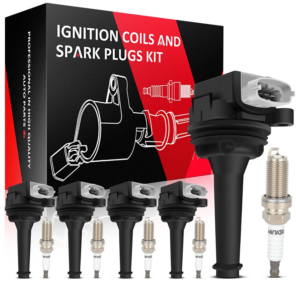 5 Ignition Coil & Spark Plug Kits For Volvo S40 S60 V70 2.5L l5 2006 2007 2008