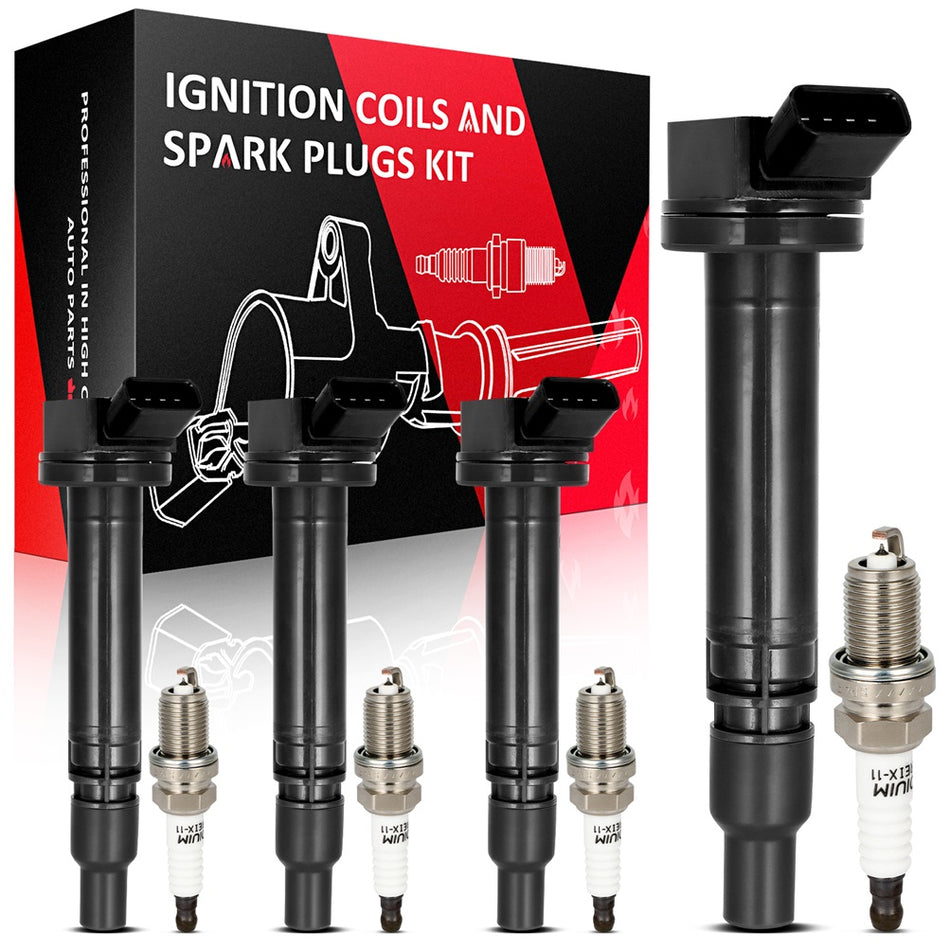 4 Ignition Coil & Spark Plug Kits For Toyota Camry Highlander Sienna Venza RAV4