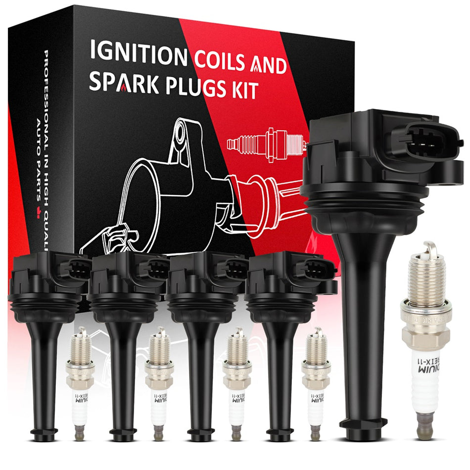 Ignition Coils & Spark Plugs Set Fit For Volvo C70 S60 S70 S80 V70 XC70 XC90 l5