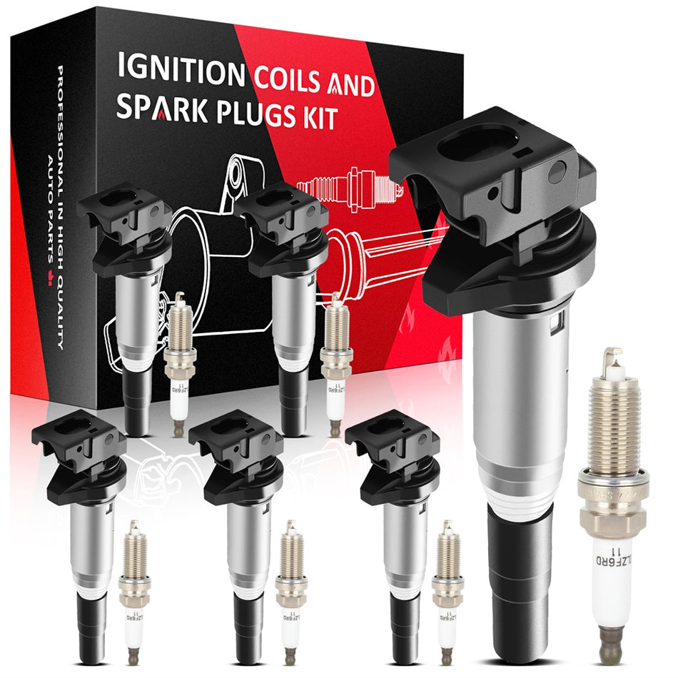 6 Ignition Coil & Spark Plug For BMW 428i 435i 528i 535i 640i 740Li 2.0/3.0L