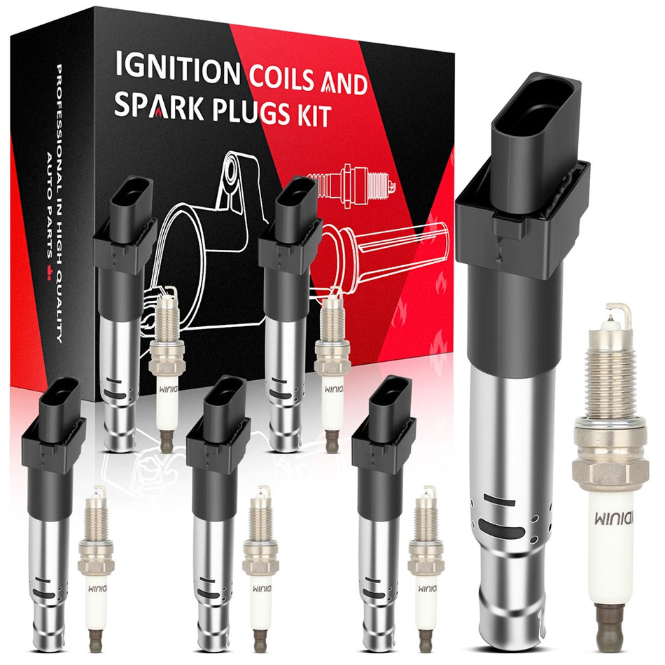 6 For 2004-2006 Porsche Cayenne 3.2L V6 Ignition Coil & Spark Plug