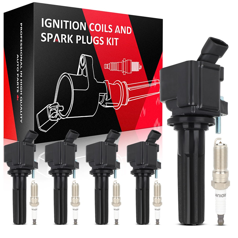 5 For 2007-2010 Hummer H3 3.7L L5 Ignition Coil & 5 Iridium Spark Plugs