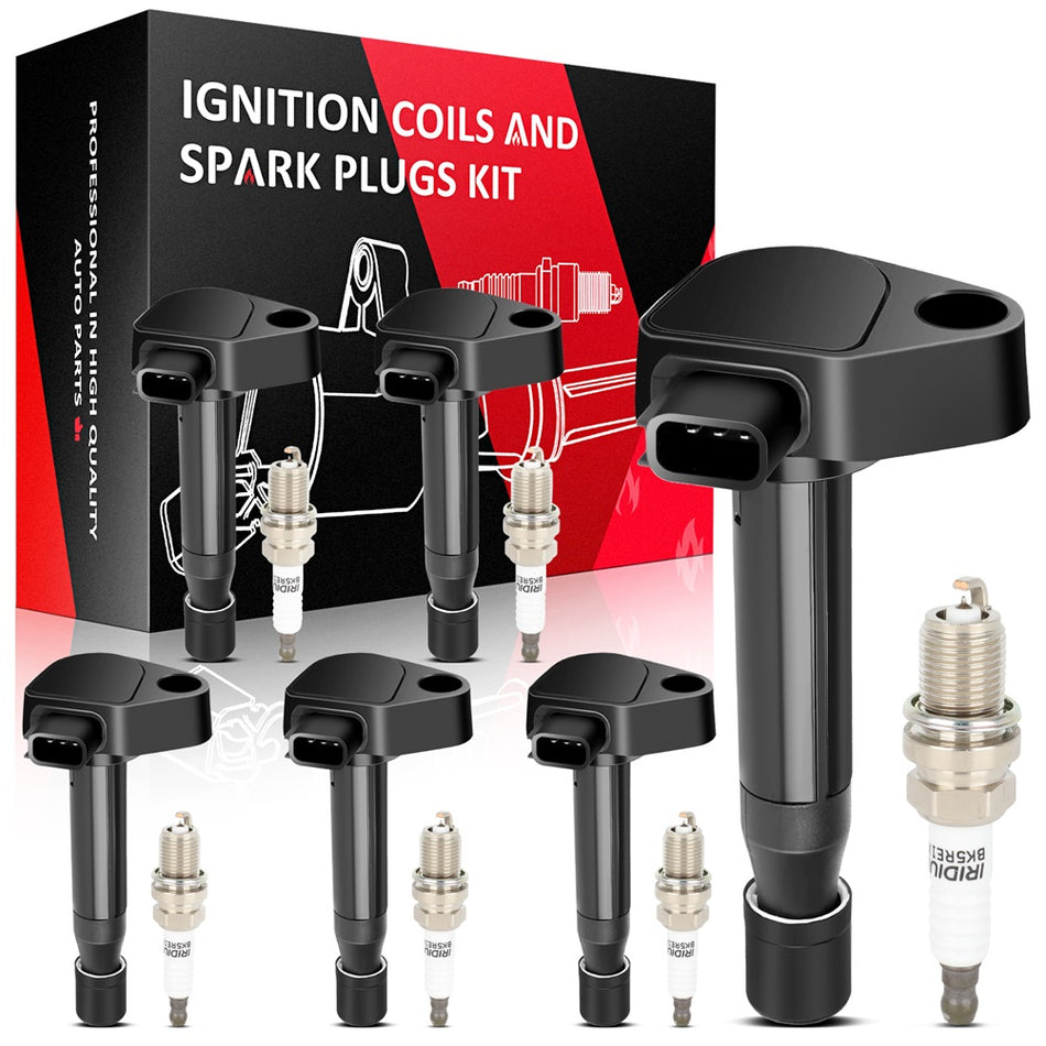 6 For 1999-2007 Honda Odyssey 3.5L V6 Ignition Coil & Iridium Spark Plugs