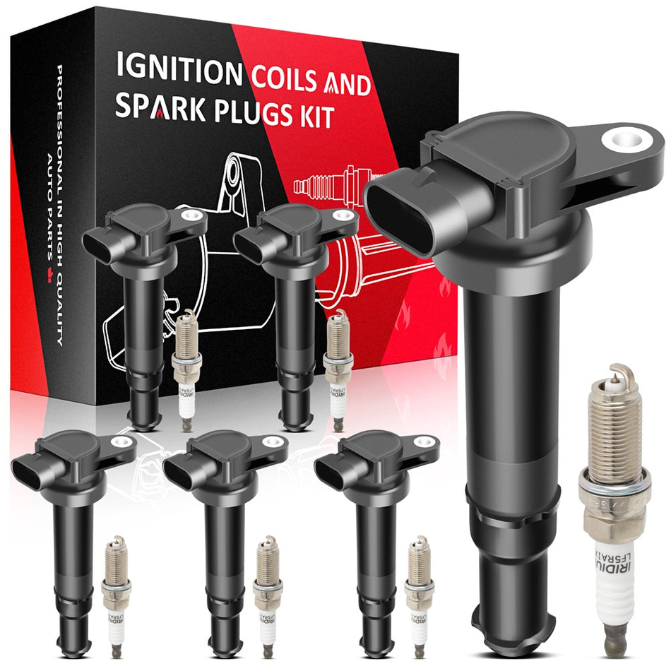 6 Ignition Coil & Spark Plug For 2007-2009 Hyundai Santa Fe 2006 Kia Optima 2.7L