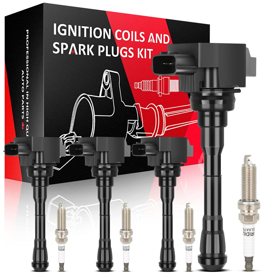 4 Ignition Coil & Spark Plug For Nissan 2011-2017 Juke 2017 Rogue Sport Sentra