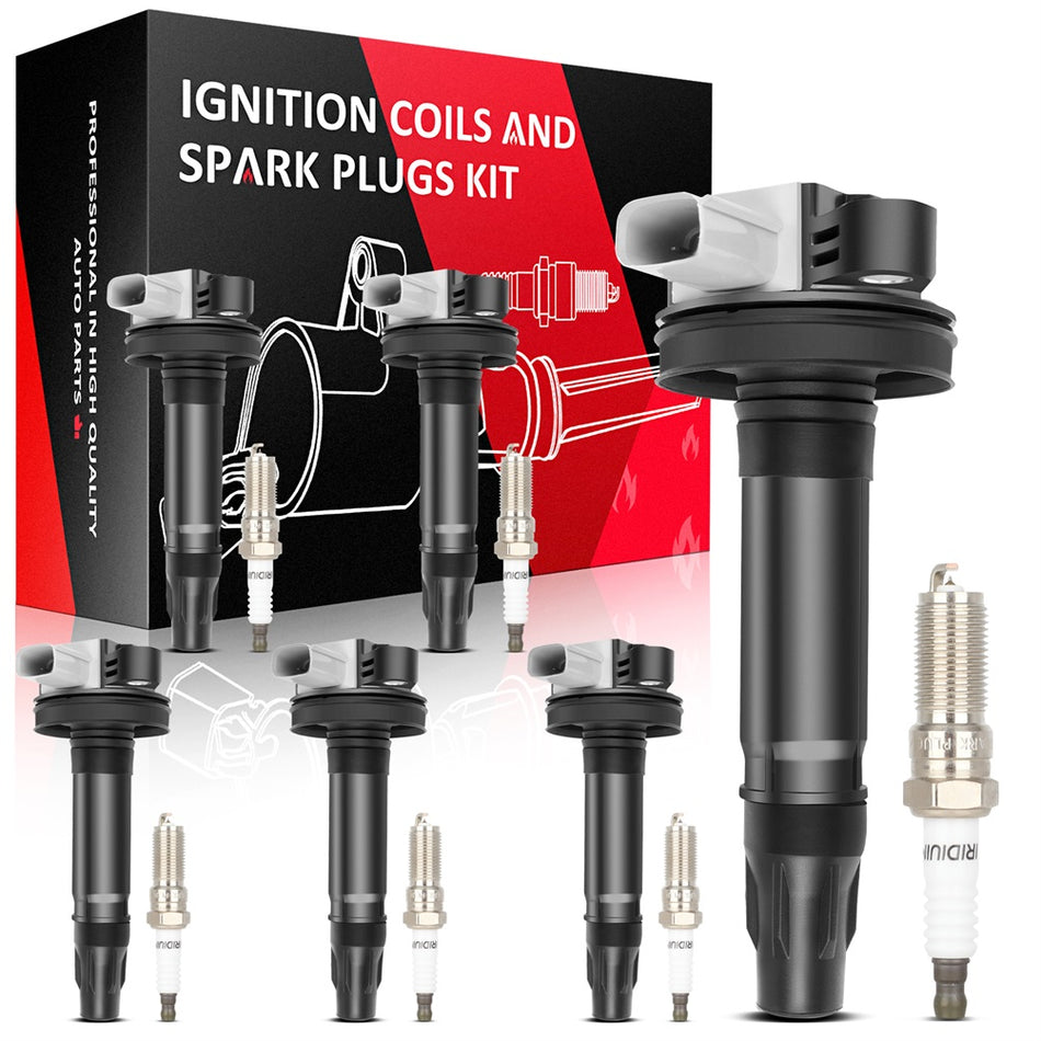 6 For 2010-2012 Ford Taurus SHO 3.5L V6 Ignition Coil & Spark Plug