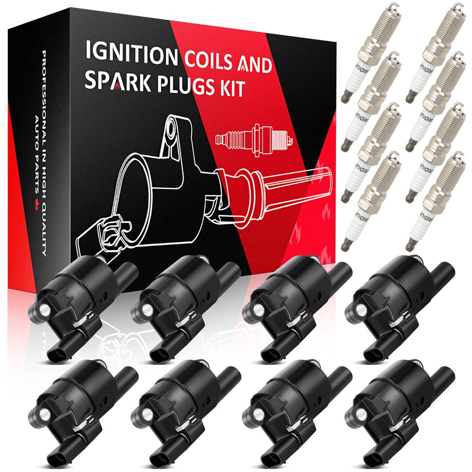 8 Round For 14-19 Chevy Silverado 1500 5.3L Ignition Coil & Iridium Spark Plug