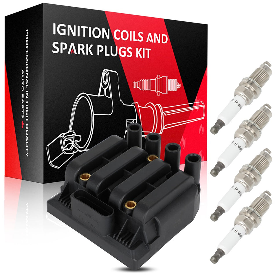 01-2005 VW Beetle Golf Jetta 2.0L L4 Ignition Coil and 4 Spark Plugs UF484-1
