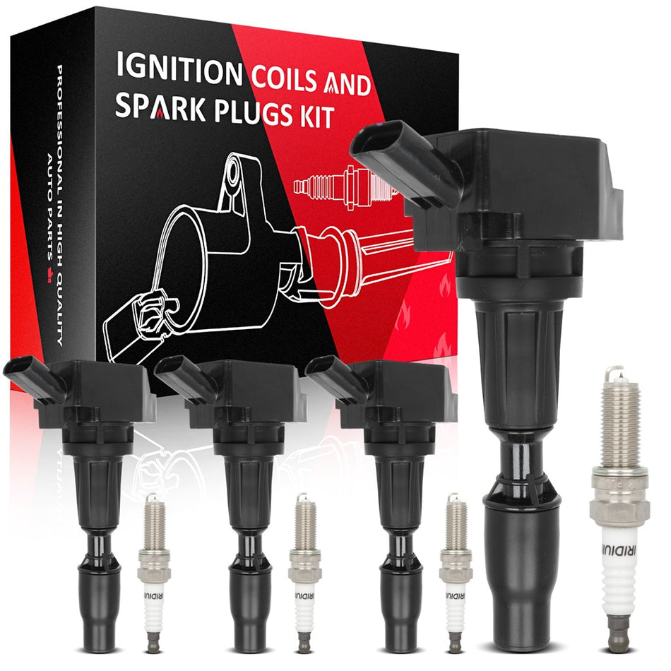 4 Ignition Coils & Spark Plugs For Kia Optima Sportage Hyundai Santa Fe 2.0/2.4L