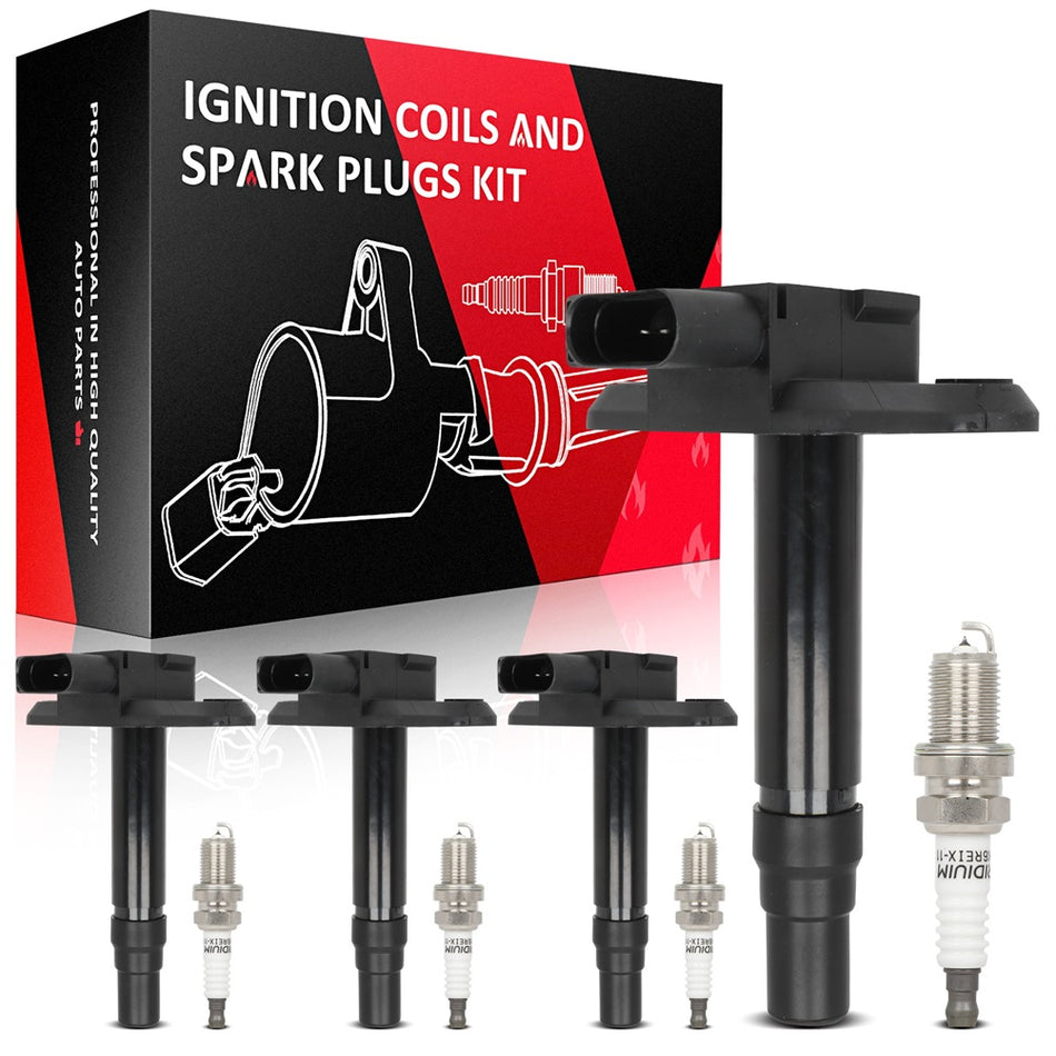 4 Ignition Coils & Spark Plugs For Volkswagen Golf Beetle Audi A4 Quattro 1.8L