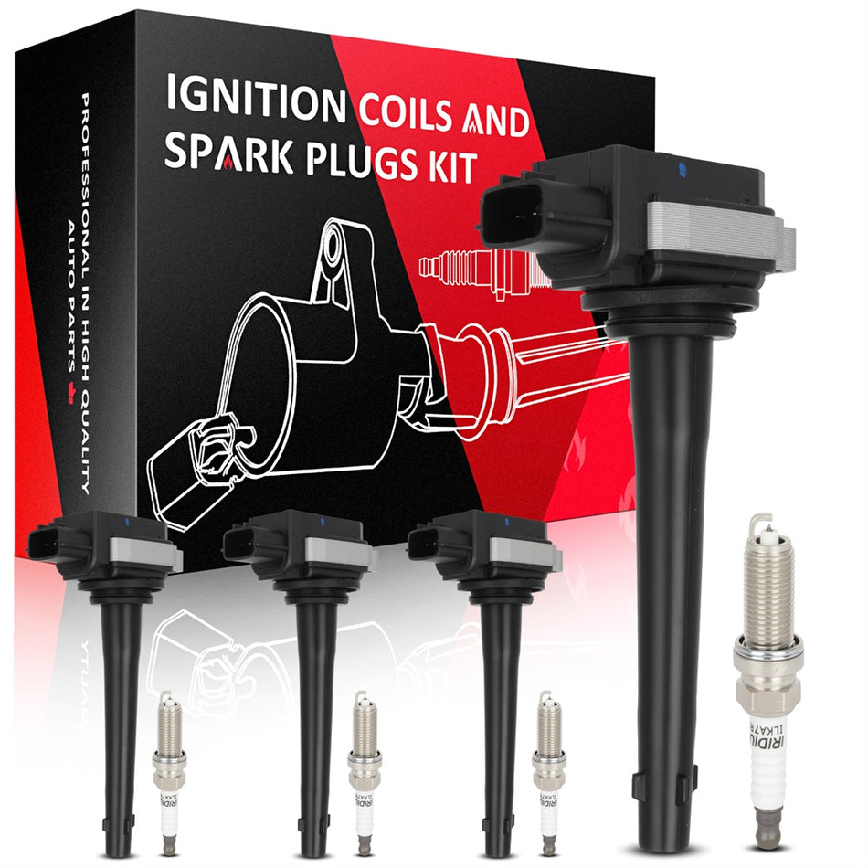 4Pcs Ignition Coil & Spark Plug Fit For 2007-2017 Nissan Tiida Sentra 1.8L 2.0L