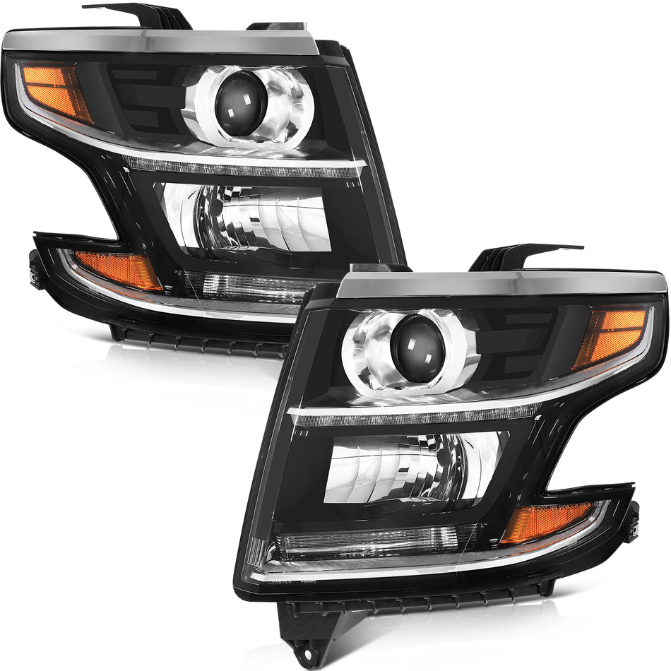 For Chevy Tahoe Suburban 2015-2020 Black Headlights Assembly Replacement Pair