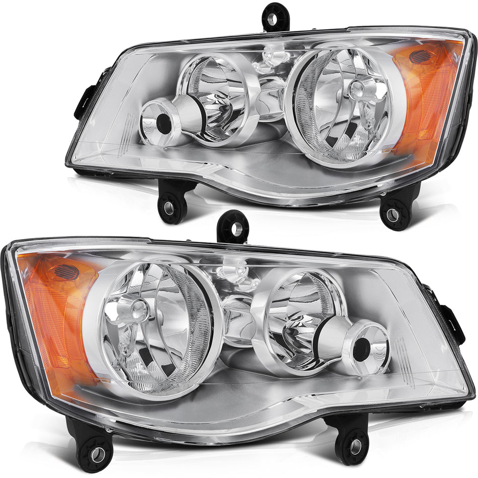 2011-2018 Dodge Grand Caravan Headlight Assembly Driver and Passenger Side Chrome Housing