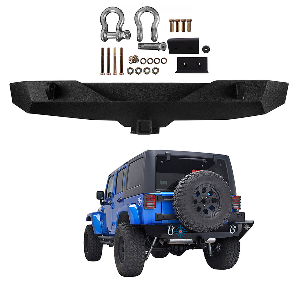 2007-2018 Jeep Wrangler JK Off Road Rock Crawler Rear Bumper w 2inch Hitch Receiver