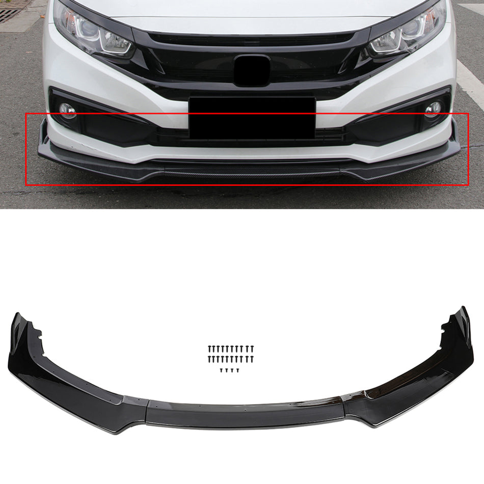 Front Bumper Body Kit Spoiler Chin Front Bumper Lip ABS for 2016-2019 Honda Civic -3PCS
