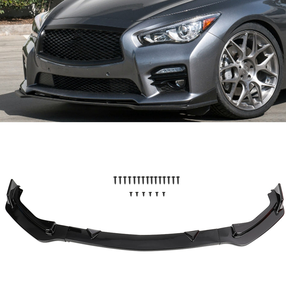 14-17 Infiniti Q50 Base Premium Glossy Front Bumper Lip Spoiler Splitter - 3PCS