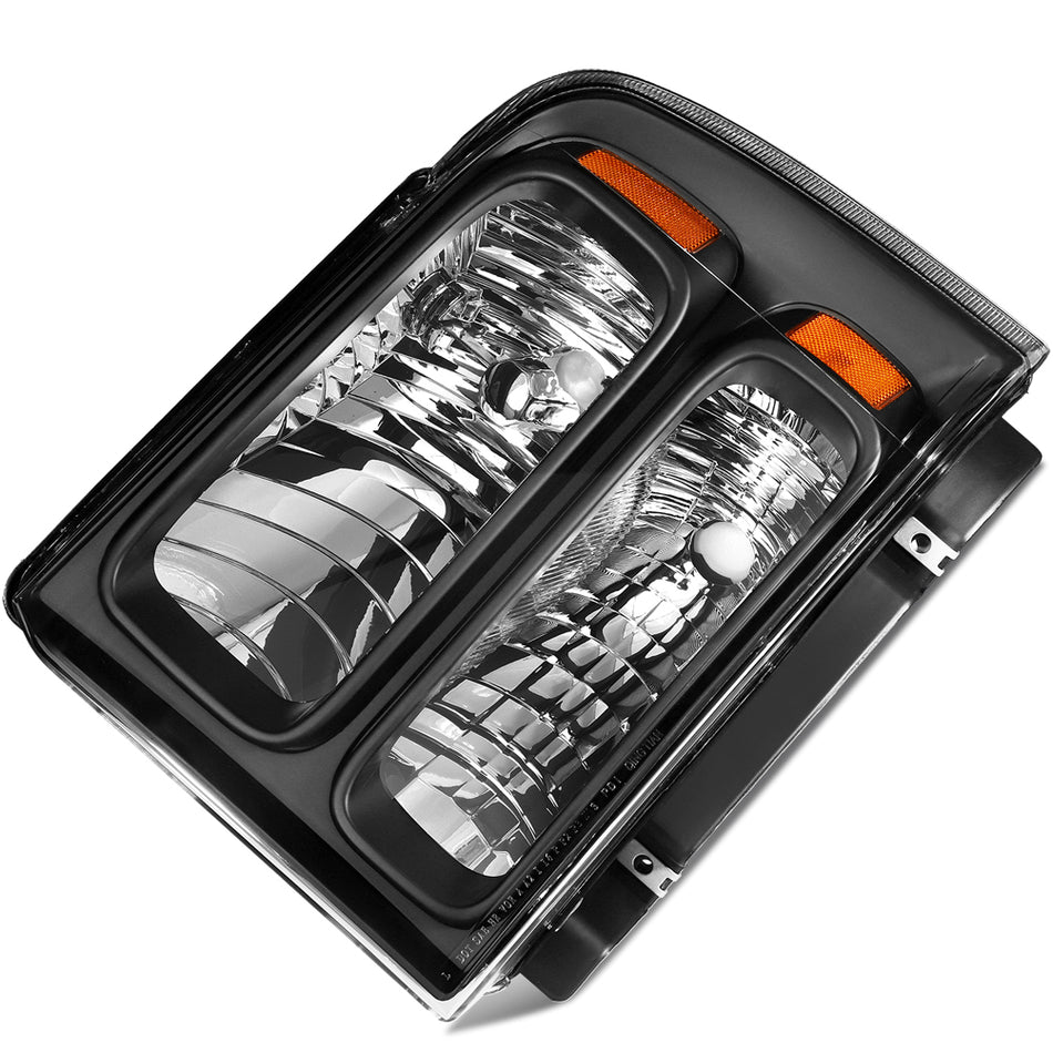 2005-2007 Ford F250 F350 Headlights Assembly Driver and Passenger Side Black Housing