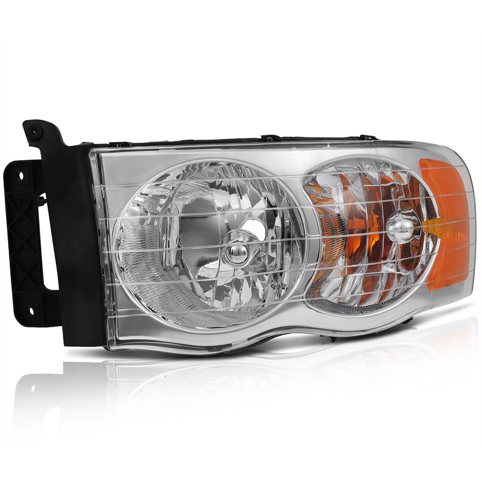 2002-2005 Dodge Ram 1500 2500 3500 Headlights Assembly Driver and Passenger Side Chrome Housing