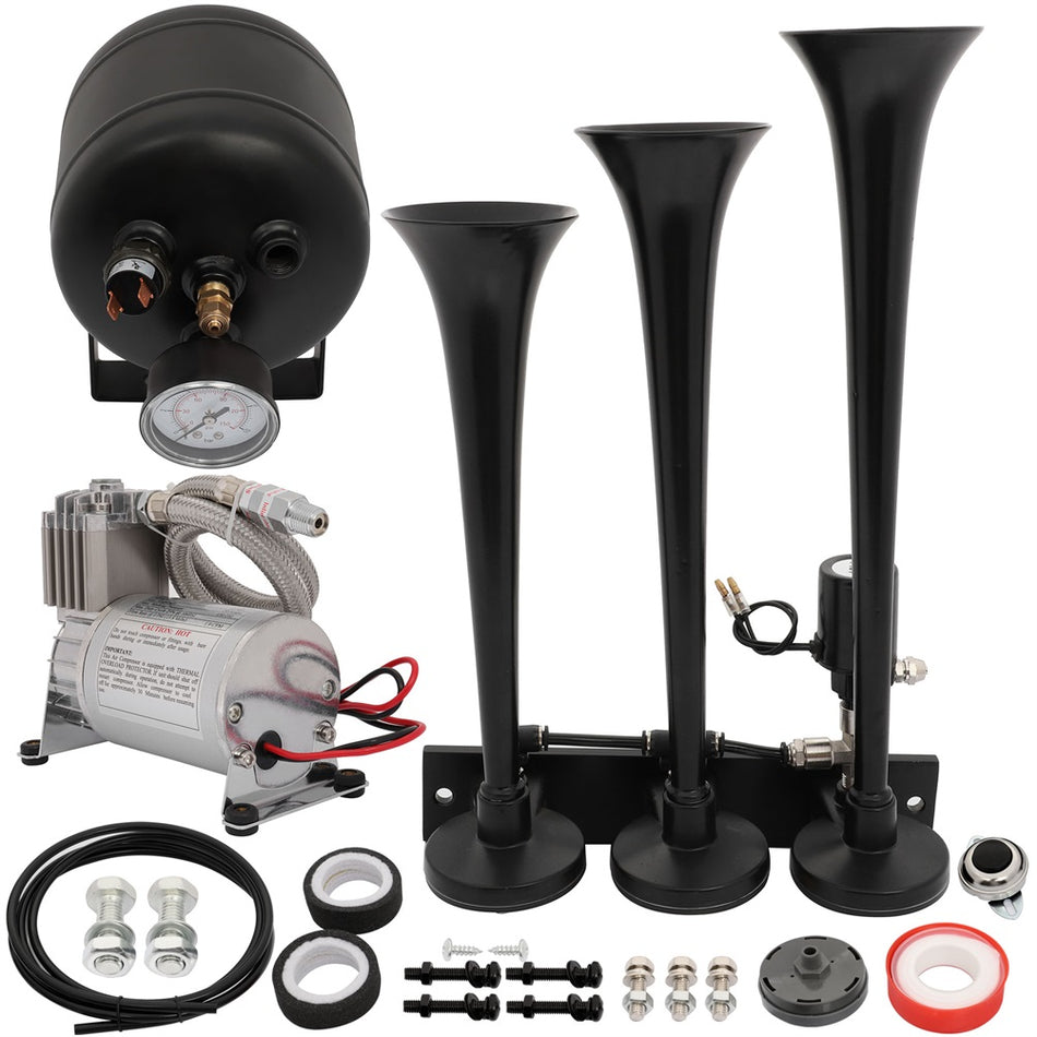 3 Trumpets Air Horn 0.5G Tank Compressor 150PSI Kits For Car Train Truck Van