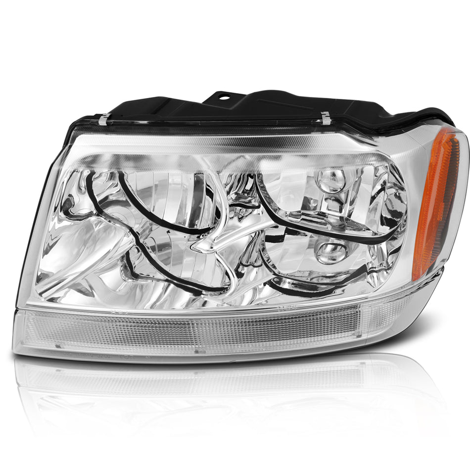 1999-2004 Jeep Grand Cherokee Headlights Assembly Driver and Passenger Side Chrome Housing