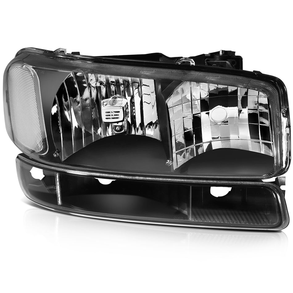 1999-2006 GMC Yukon/99-04 Sierra 2500 Headlight Assembly Driver and Passenger Side Black Housing Only for Auto