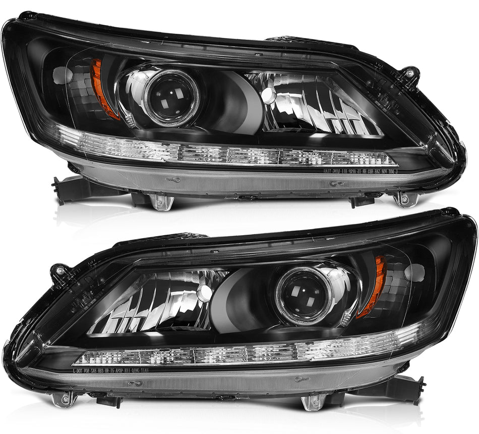 For 2013-2015 Honda Accord Sedan Headlights Assembly Pair Black Housing Headlamp