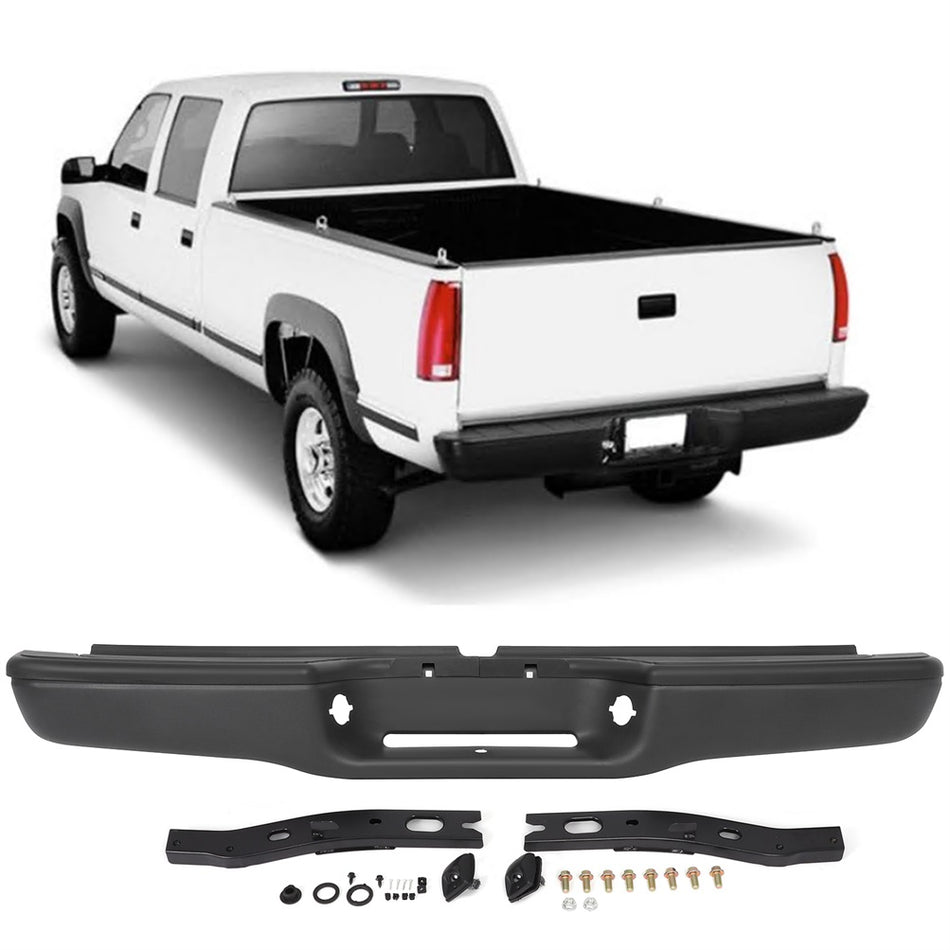 NEW Black Complete Rear Steel Bumper Assembly for 2014-2018 Chevrolet Silverado 1500 GMC Sierra 1500