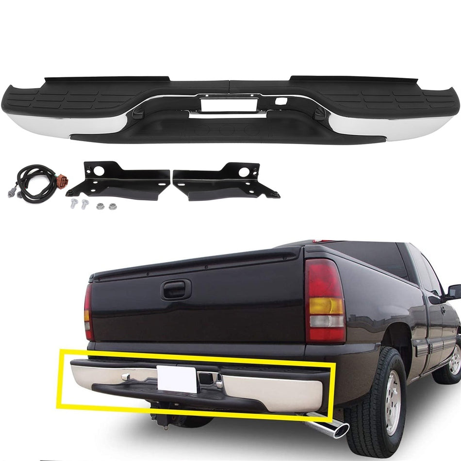 Chrome Complete Rear Bumper for 2001-2006 Chevy Silverado 2500HD 3500/GMC Sierra 2500HD 3500