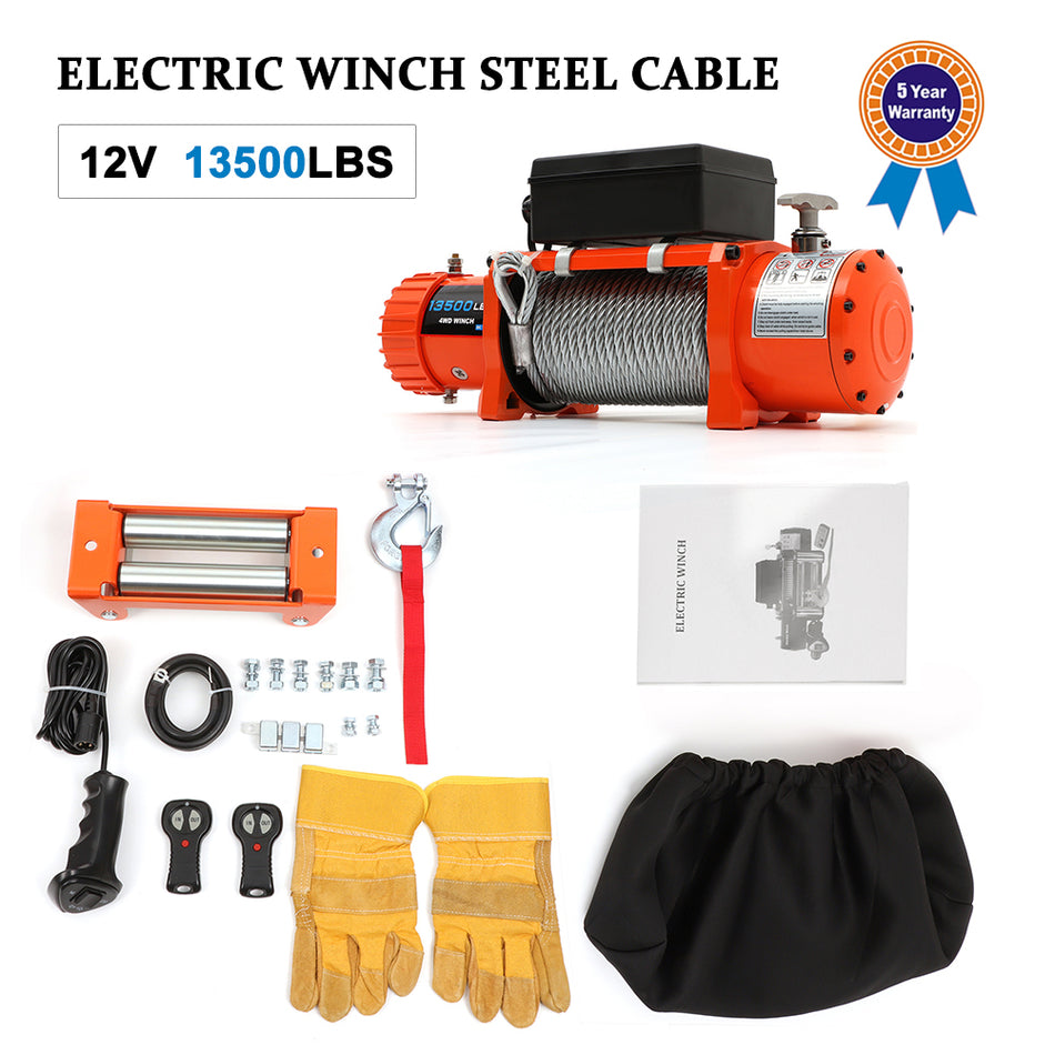 OFA 12V 13500LBS Electric Winch Steel Cable Truck Trailer Towing Off Road 4WD