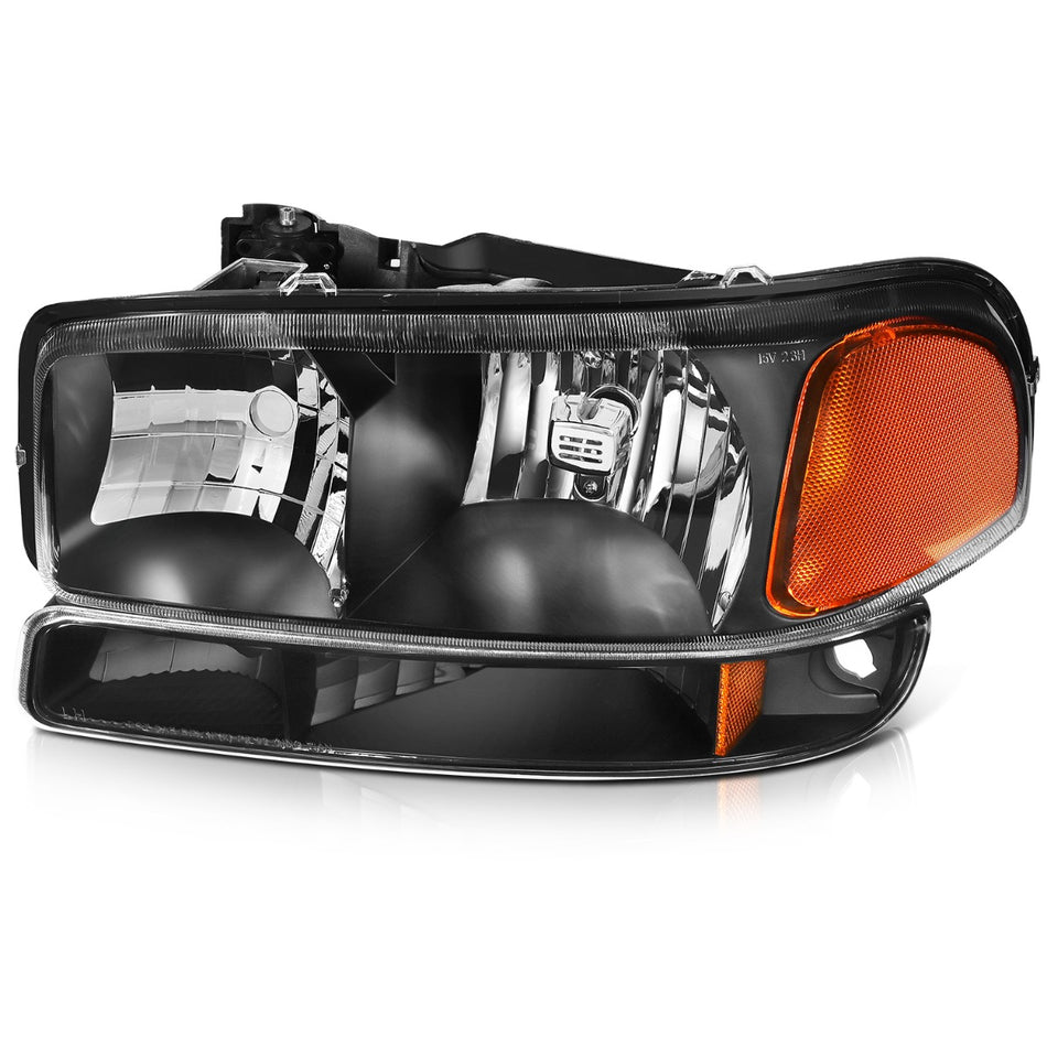 GMC Yukon Sierra 1500 2500 3500 Headlights Assembly Driver and Passenger Side Black Housing