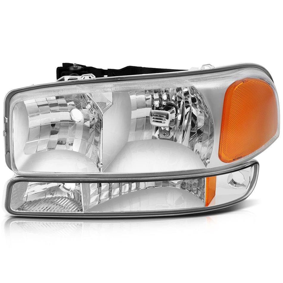 1999-2006 GMC Sierra 1500/Yukon/01-06 Sierra 3500 Headlights Assembly Driver and Passenger Side Chrome Housing