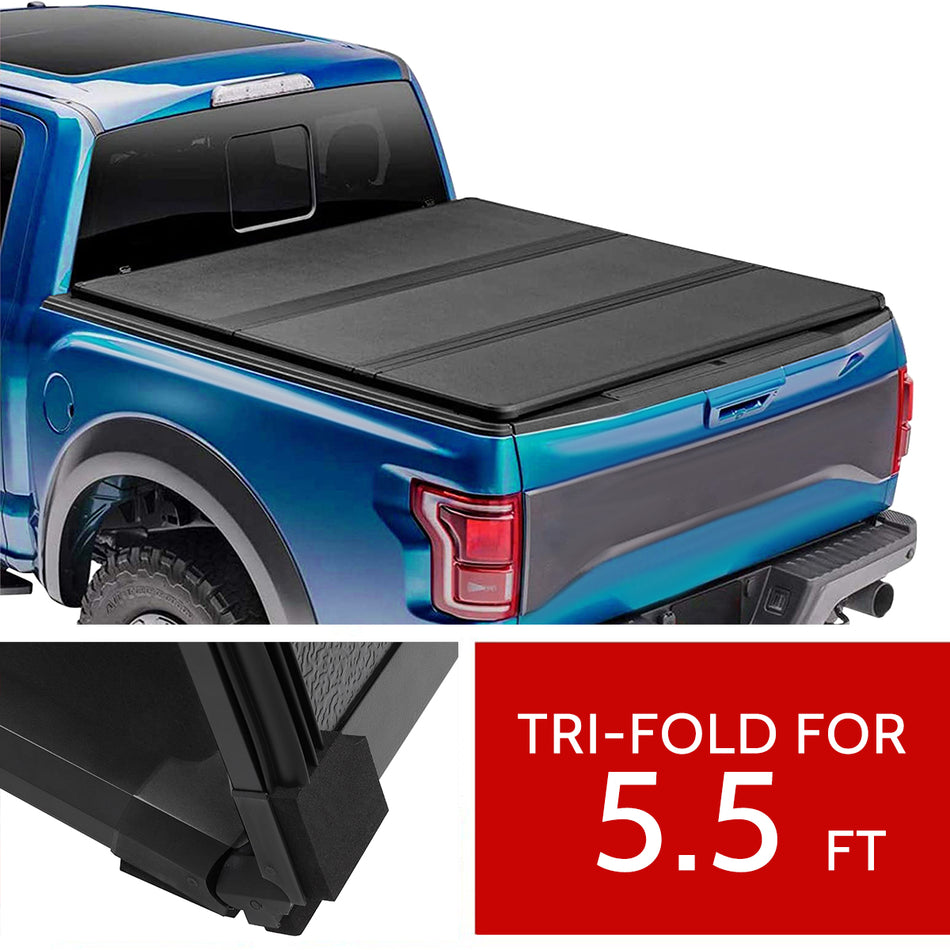 Hard 3-Fold Truck Bed Tonneau Cover For 15-20 Ford F150 5.5ft Bed W/LED
